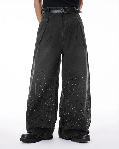 Acid Washed Rhinestone  Baggy Jeans | LCDEGO Streetwear
