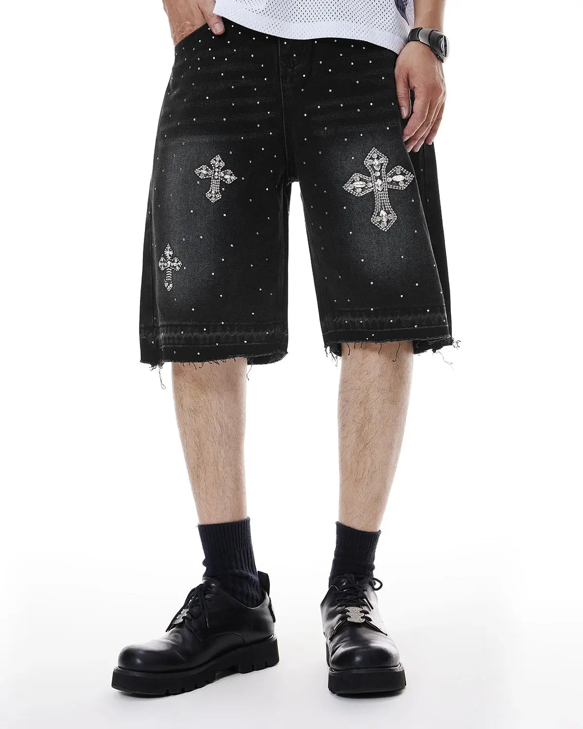 Rhinestone Straight Leg Jorts | LCDEGO Streetwear