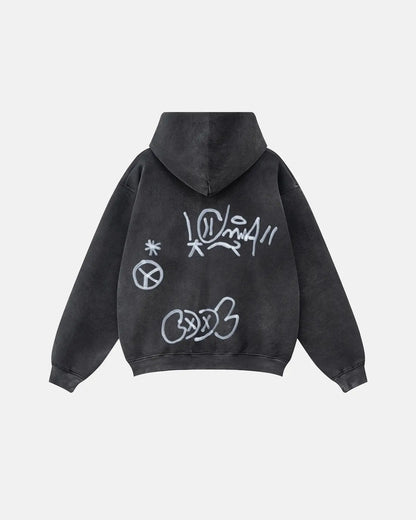 LCDEGO Graffiti Washed Zip Up Hoodies