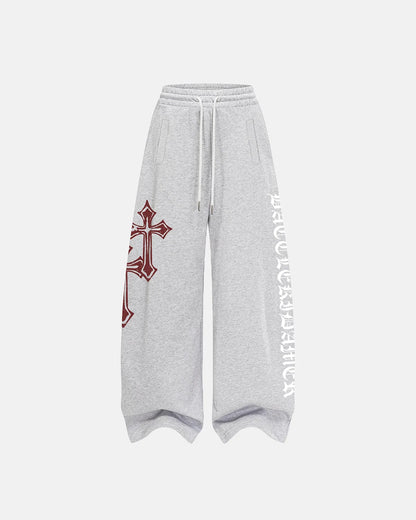 Cross Print Baggy Sweatpants | LCDEGO Streetwear