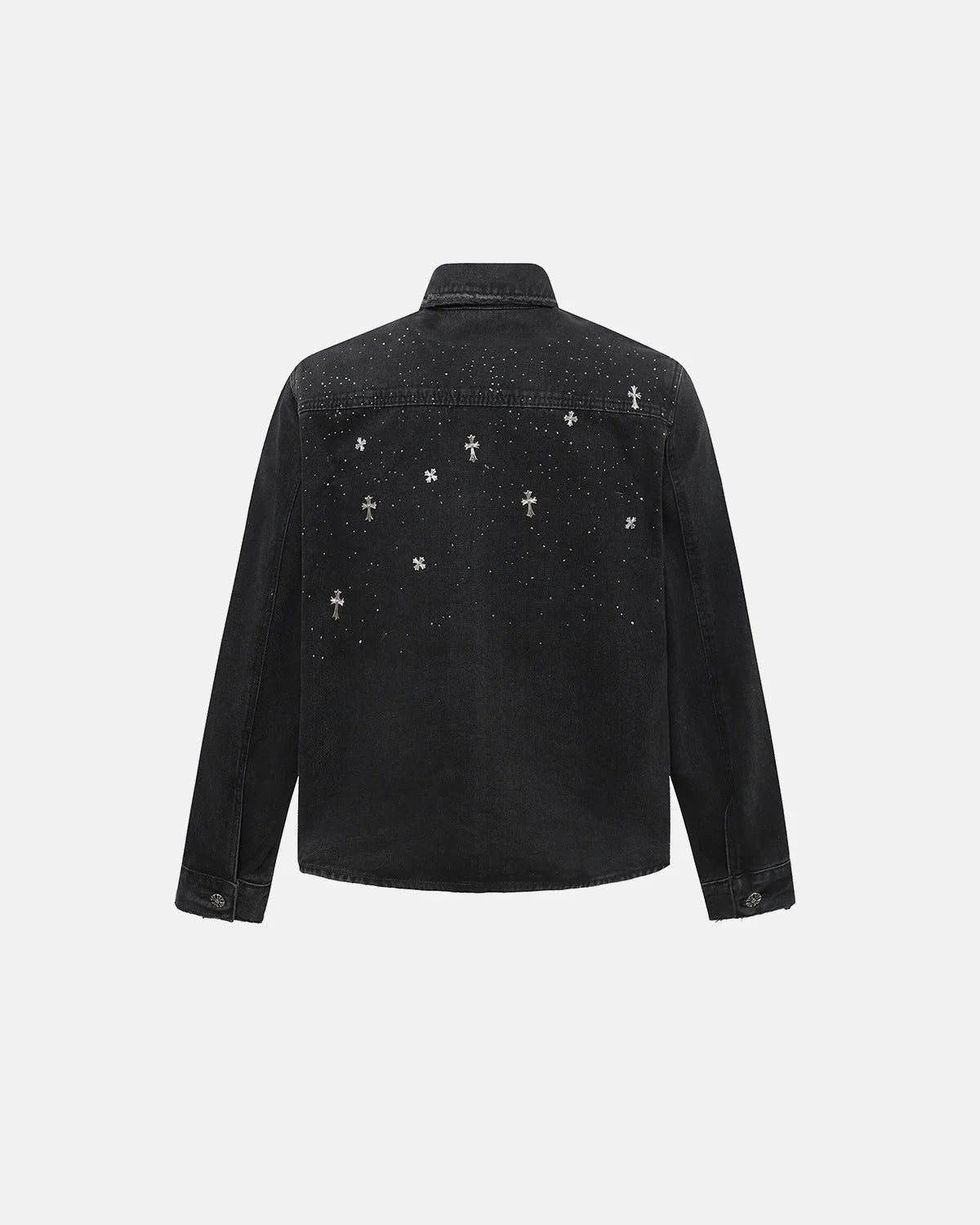 Starry Cross Rhinestone Washed Denim Shirt | LCDEGO Streetwear