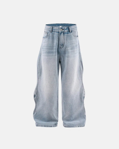 Shiny Rhinestone Wavy Baggy Jeans I LCDEGO Streetwear