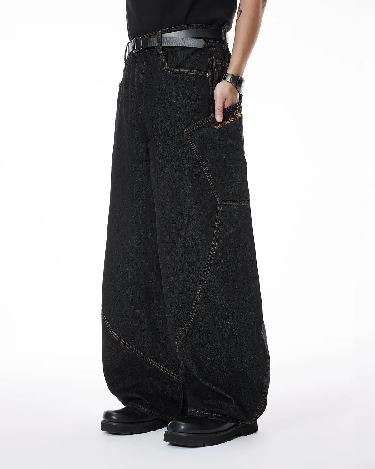 Colorful Rhinestone Raw Barrel Jeans | LCDEGO Streetwear