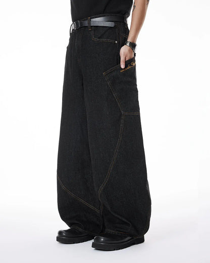 Colorful Rhinestone Raw Barrel Jeans | LCDEGO Streetwear