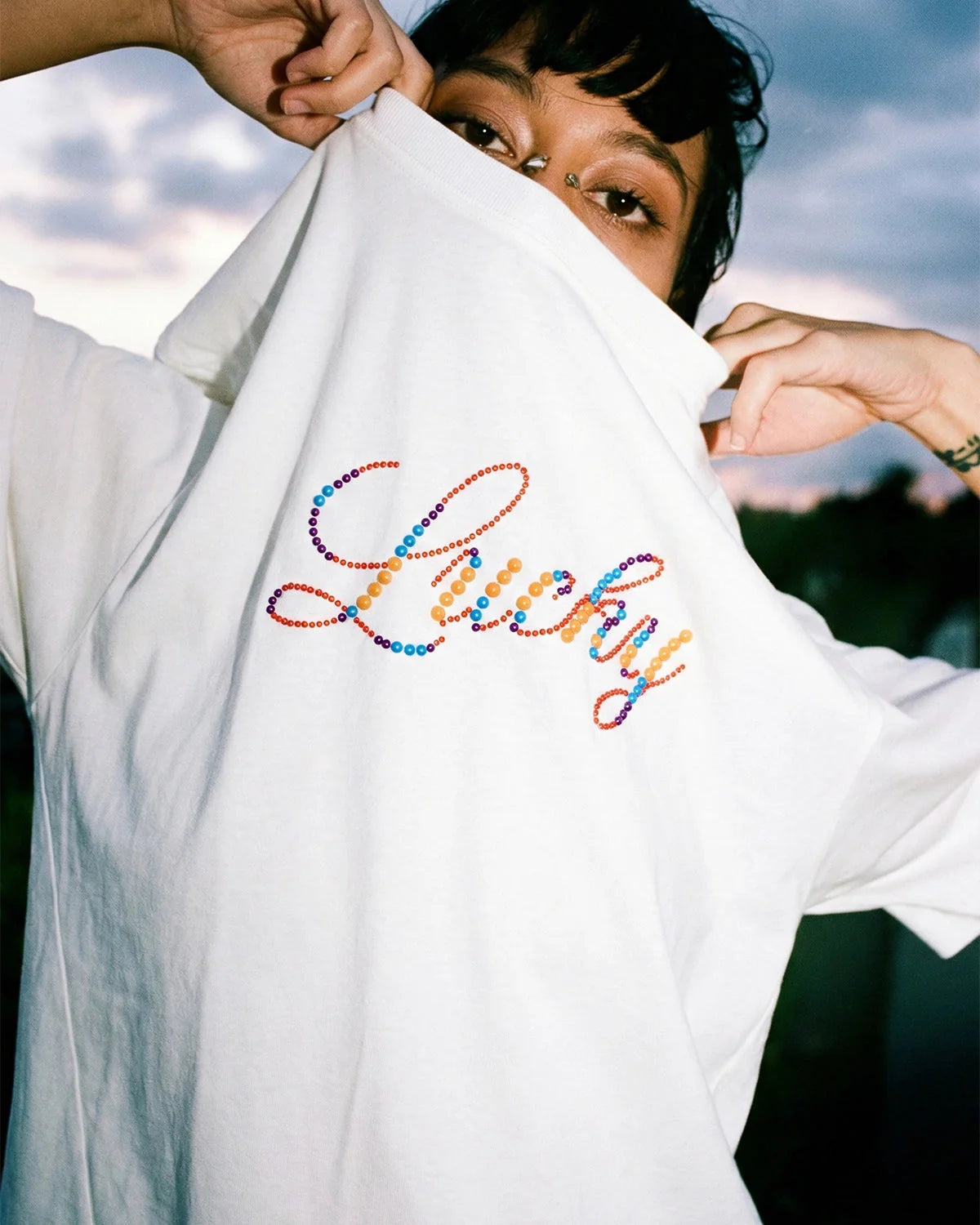 Rhinestone Lucky Graphic Oversized Tees | LCDEGO Streetwear