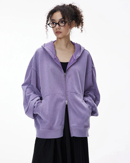 Acid Wash French Terry Zip Up Hoodies | LCDEGO Streetwear