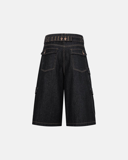 streetwear jorts with cargo pockets and structured raw denim