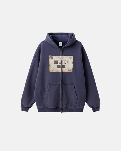 Graphic Distressed Washed Zip Up Hoodies | Infaltion Streetwear