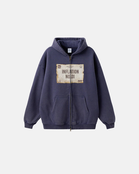 Graphic Distressed Washed Zip Up Hoodies | Infaltion Streetwear