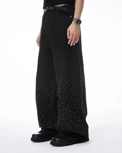 Chill Wide Leg Rhinestone Denim Pants | LCDEGO Streetwear