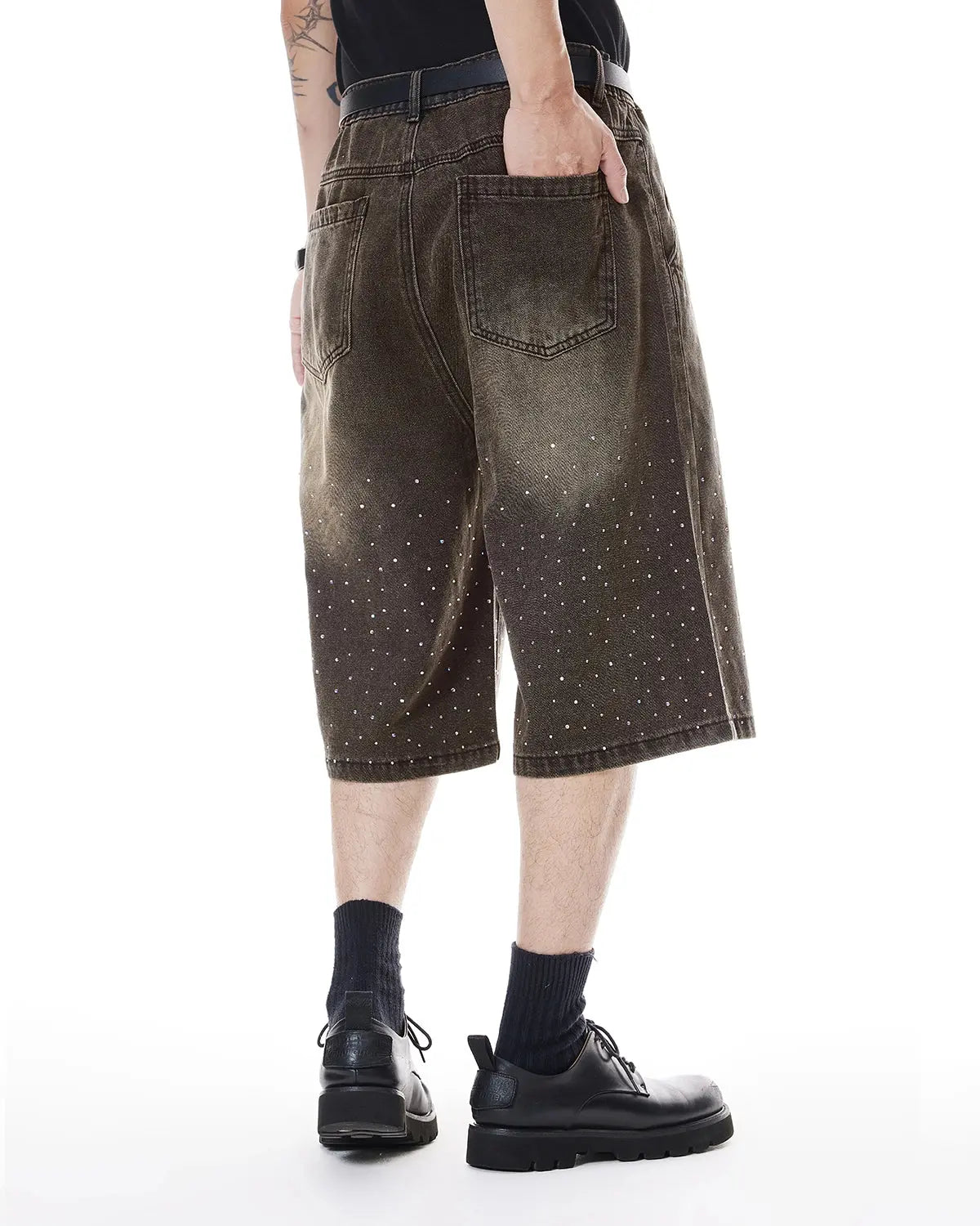 Colorful Rhinestone Washed Jeans Shorts | LCDEGO Streetwear