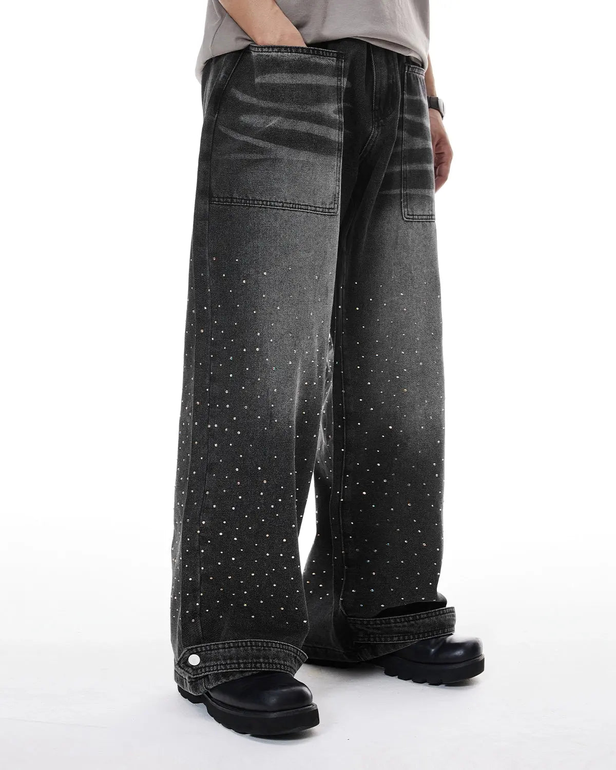 Colorful Rhinestone Wash Baggy Jeans | LCDEGO Streetwear