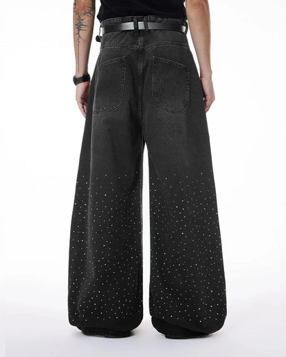 Acid Washed Rhinestone  Baggy Jeans | LCDEGO Streetwear