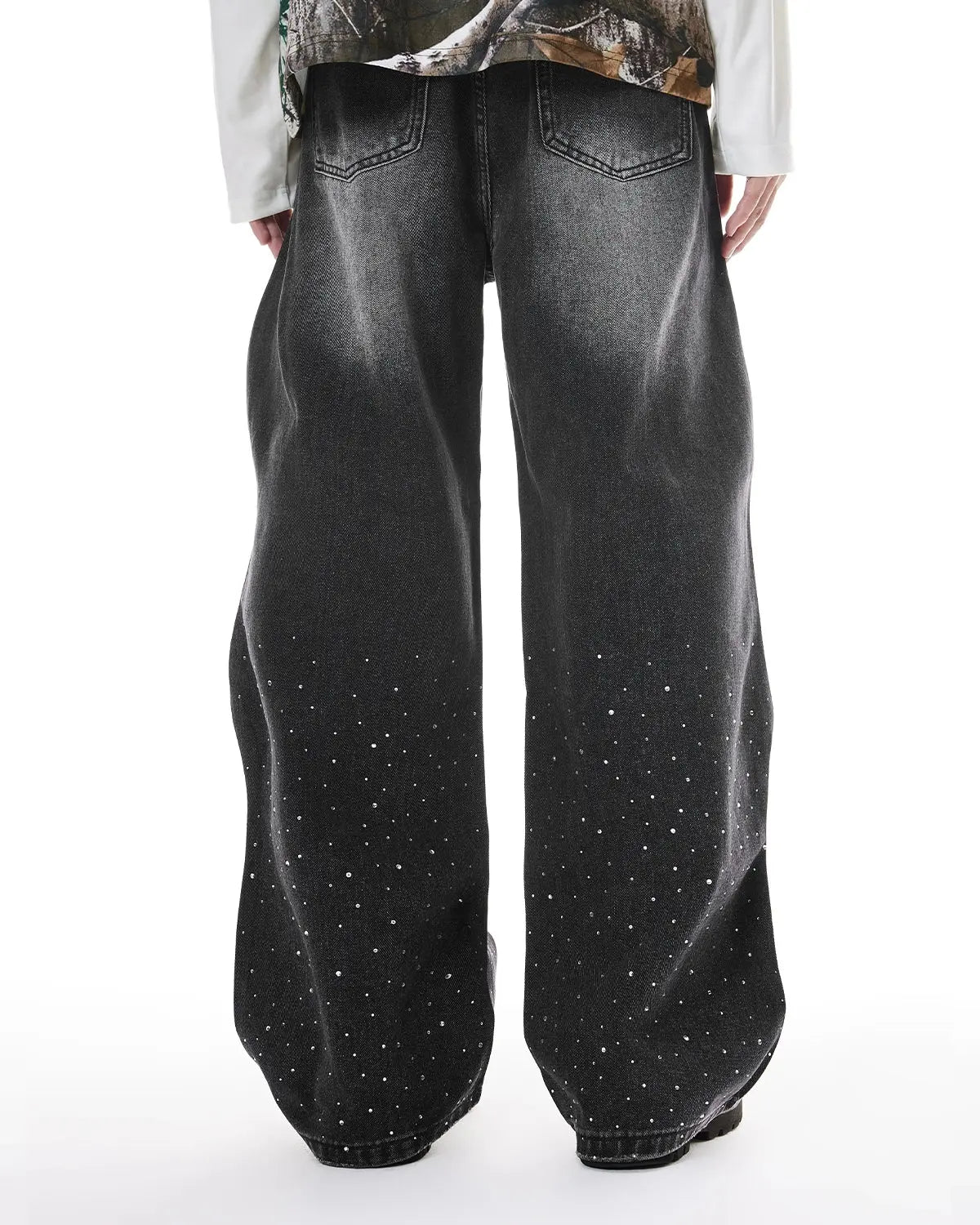 Rhinestone Wavy Baggy Jeans I LCDEGO Streetwear