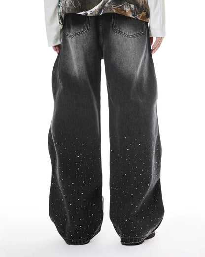 Rhinestone Wavy Baggy Jeans I LCDEGO Streetwear