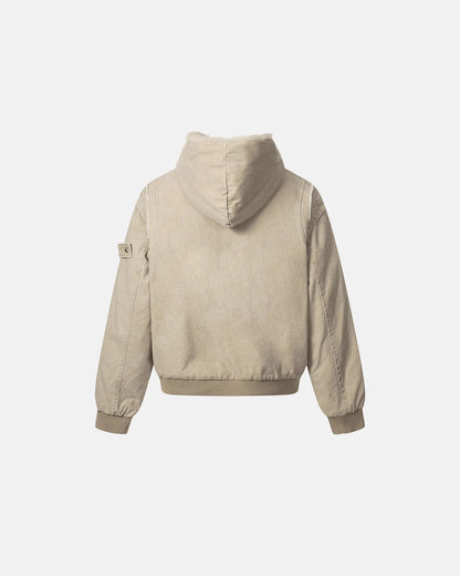 Faux Fur Lined Washed Hooded Jacket | LCDEGO Streetwear