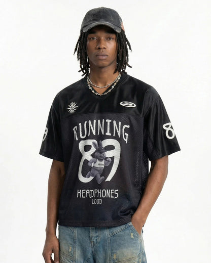 V-Neck Mesh Patchwork Jersey Tee | LCDEGO Streetwear