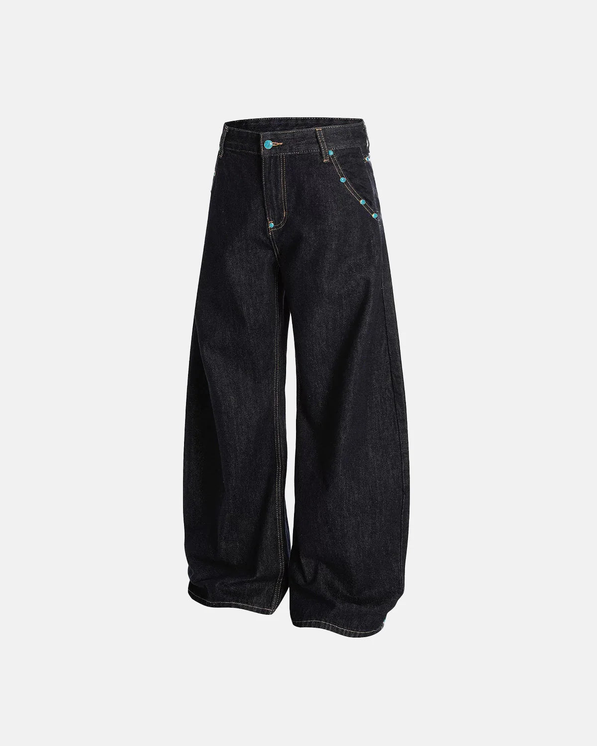 Turquoise Button Rivet Baggy Jeans | LCDEGO Streetwear
