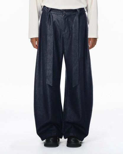 Raw Silky Denim Jeans with Belt | LCDEGO Streetwear