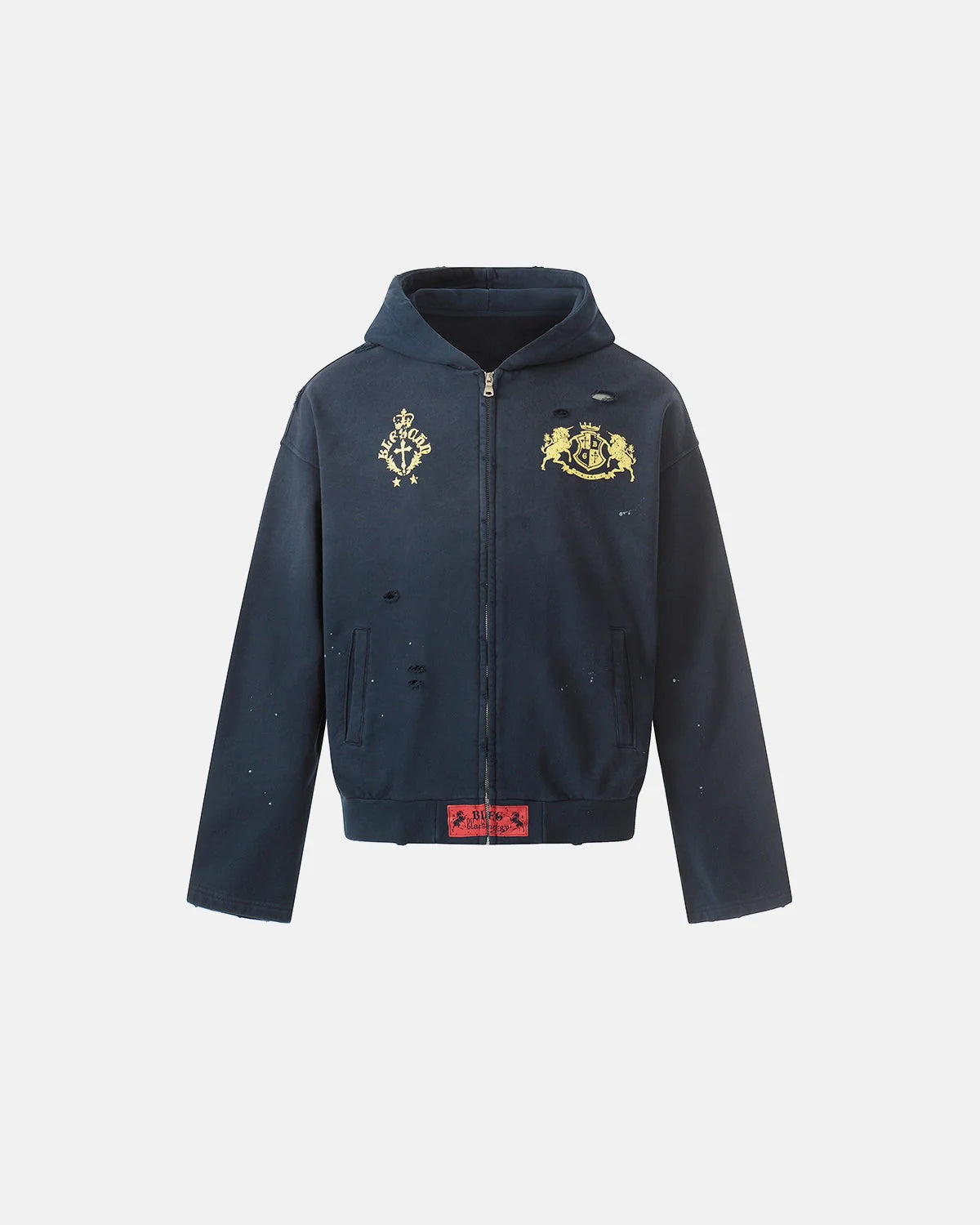 Distressed Washed Printed Zip Up Hoodies | LCDEGO Streetwear