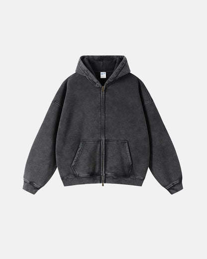 LCDEGO Vintage Washed Zip Up Hoodie