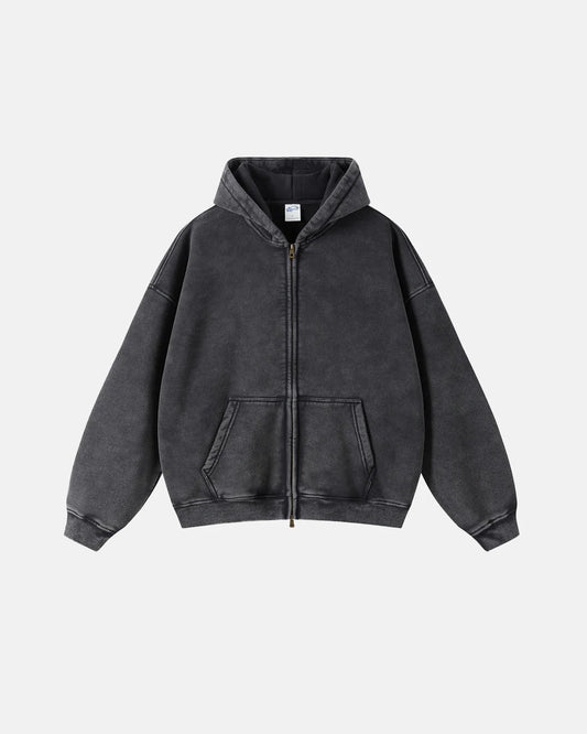 LCDEGO Vintage Washed Zip Up Hoodie