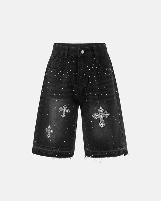 Rhinestone Straight Leg Jorts | LCDEGO Streetwear