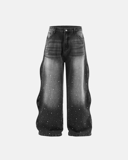 Shiny Rhinestone Wavy Baggy Jeans I LCDEGO Streetwear