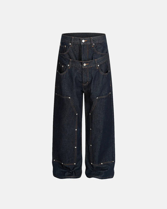 Double Waist Raw Baggy Jeans| LCDEGO Streetwear