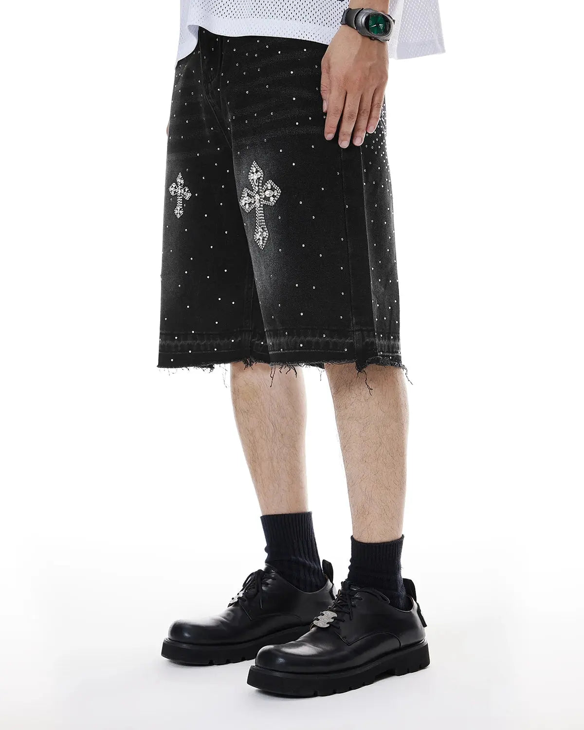 Rhinestone Straight Leg Jorts | LCDEGO Streetwear