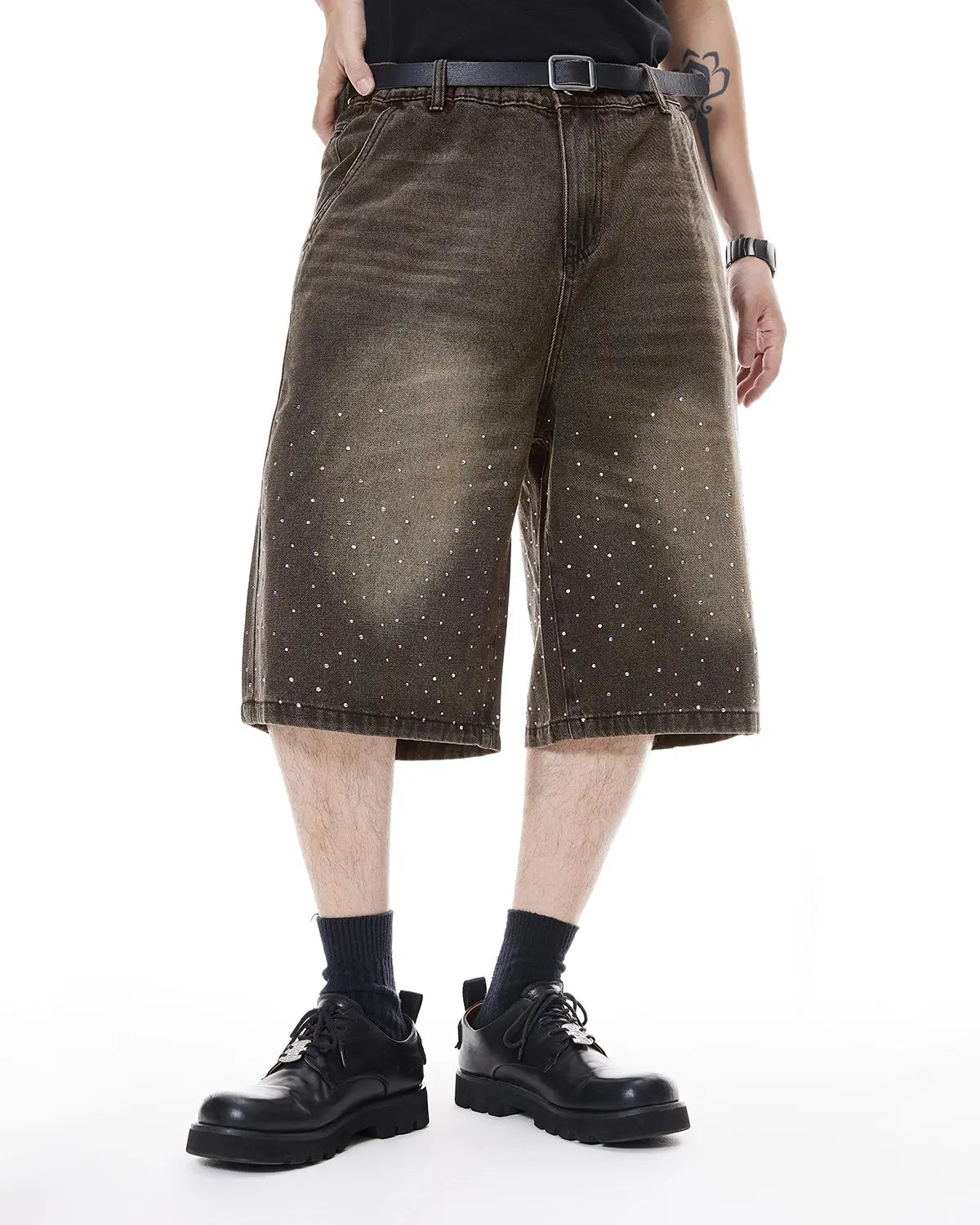 Colorful Rhinestone Washed Jeans Shorts | LCDEGO Streetwear