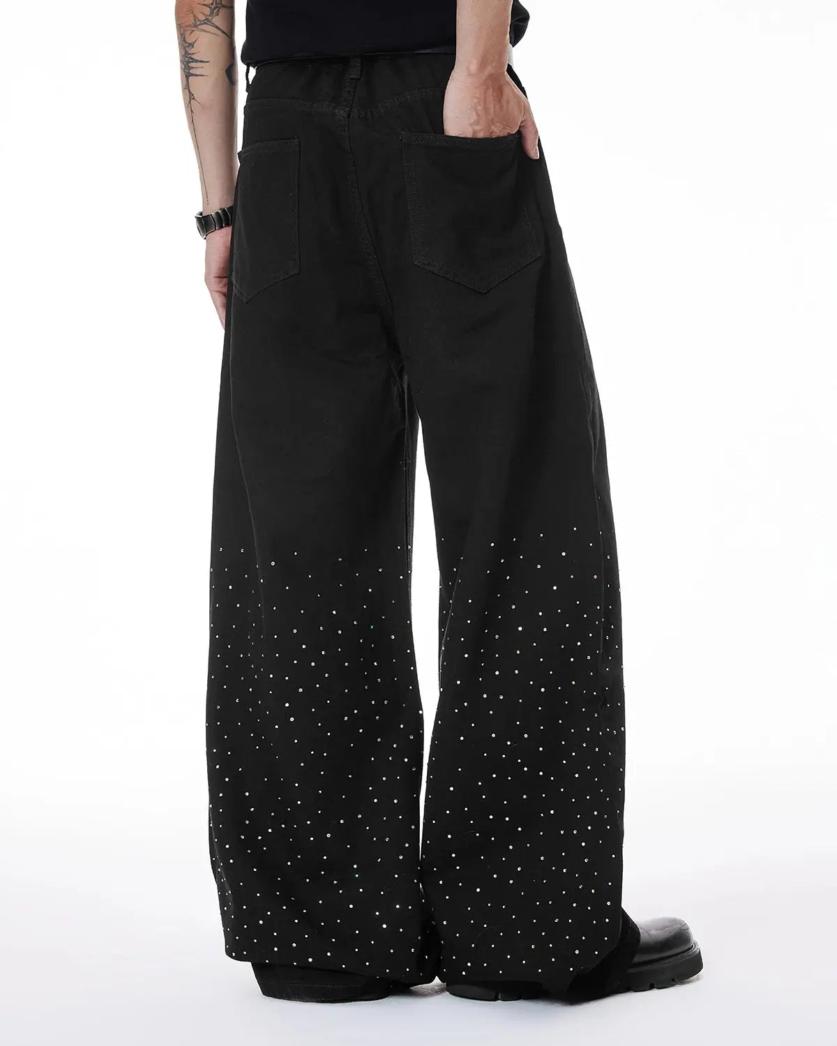 Chill Wide Leg Rhinestone Denim Pants | LCDEGO Streetwear