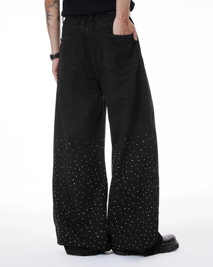 Chill Wide Leg Rhinestone Denim Pants | LCDEGO Streetwear