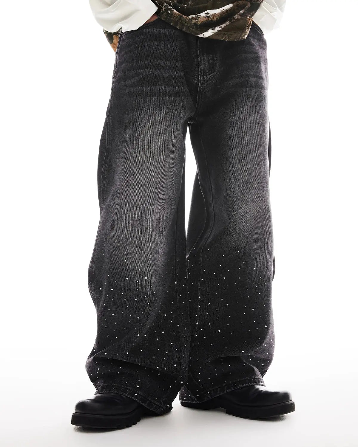 Rhinestone Wavy Baggy Jeans I LCDEGO Streetwear