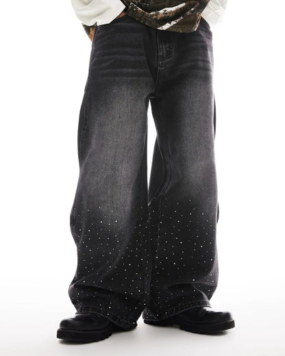 Rhinestone Wavy Baggy Jeans I LCDEGO Streetwear
