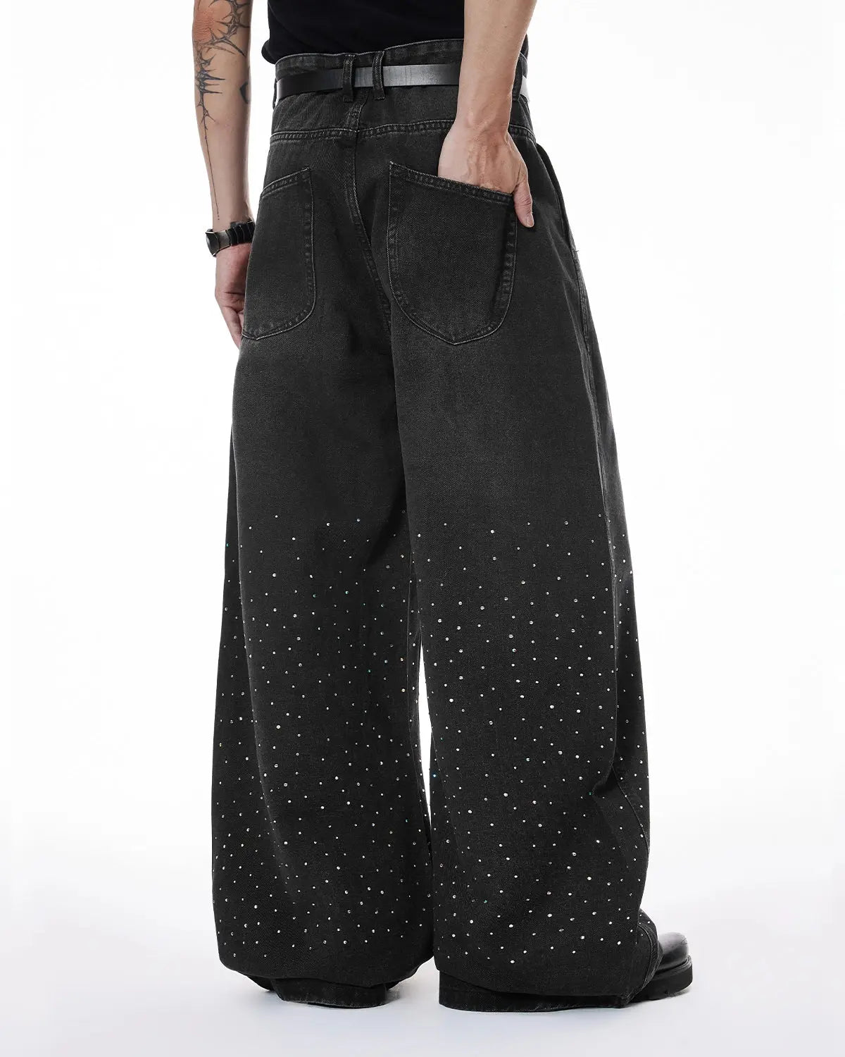 Acid Washed Rhinestone  Baggy Jeans | LCDEGO Streetwear