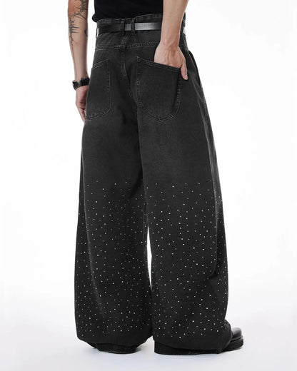 Acid Washed Rhinestone  Baggy Jeans | LCDEGO Streetwear