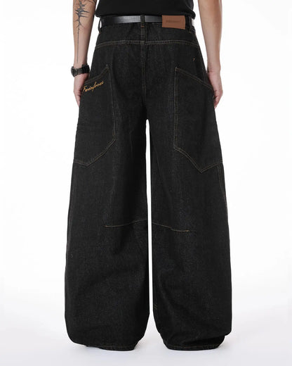 Colorful Rhinestone Raw Barrel Jeans | LCDEGO Streetwear