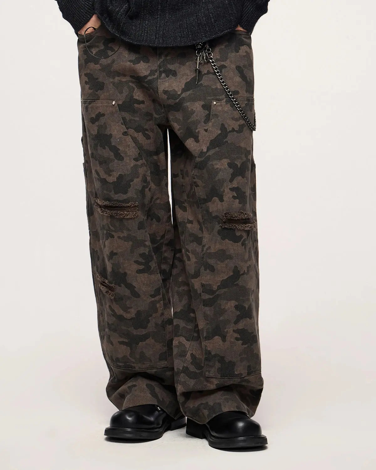 Camo Ripped Cargo Pants | LCDEGO Streetwear