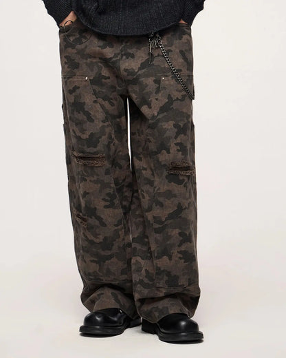 Camo Ripped Cargo Pants | LCDEGO Streetwear