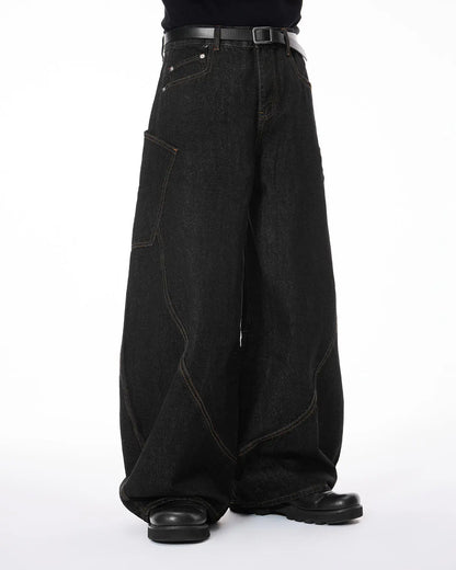 Colorful Rhinestone Raw Barrel Jeans | LCDEGO Streetwear