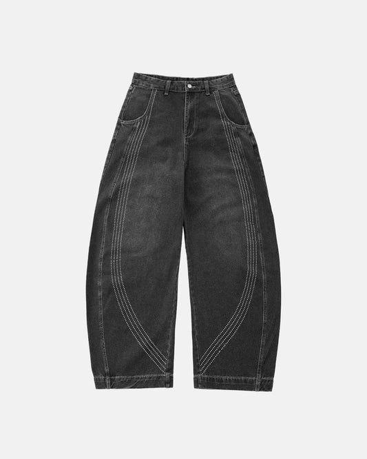 Front Striped Rhinestone Barrel Jeans | LCDEGO Streetwear
