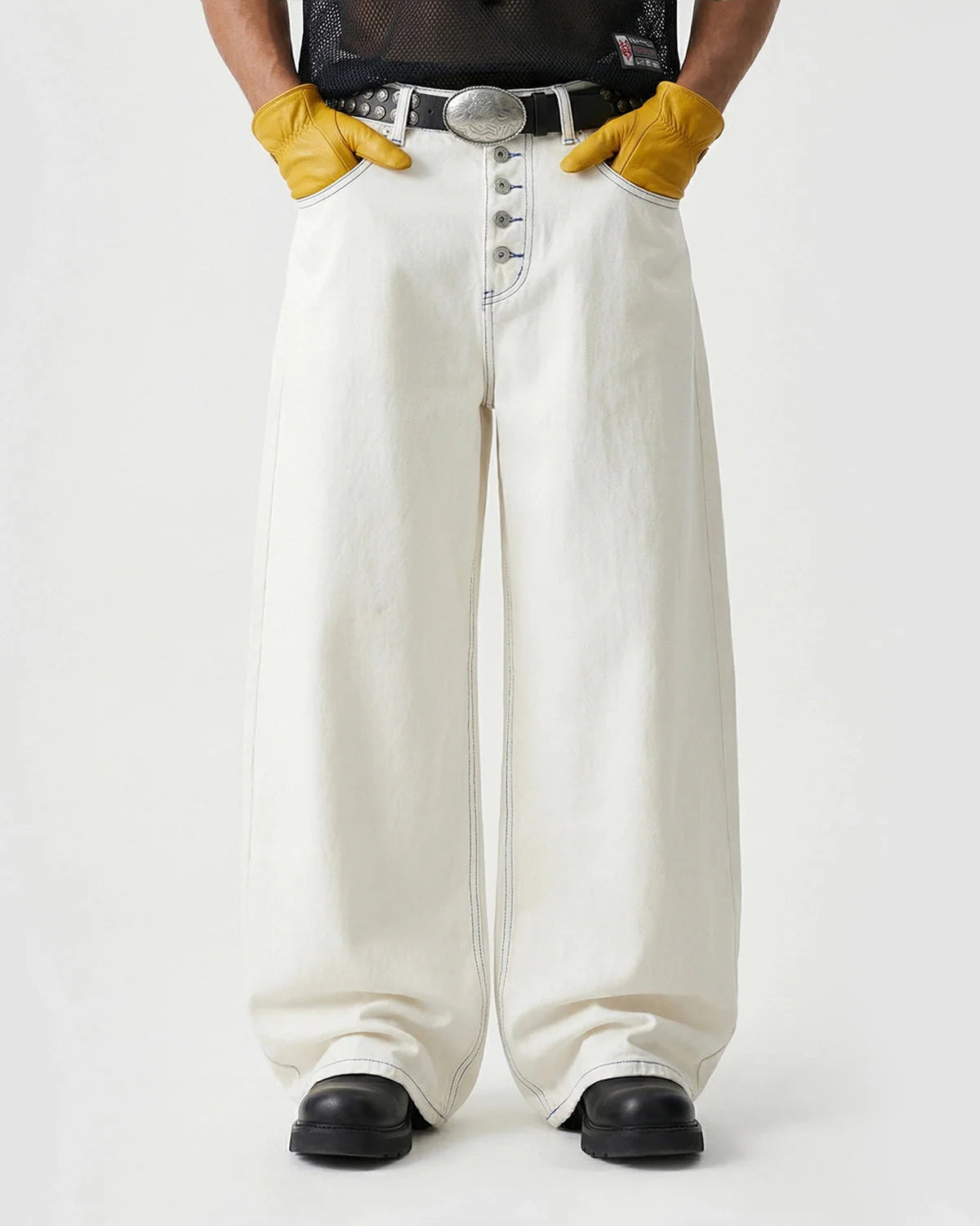 Contrast Stitch Baggy Jeans | LCDEGO Streetwear