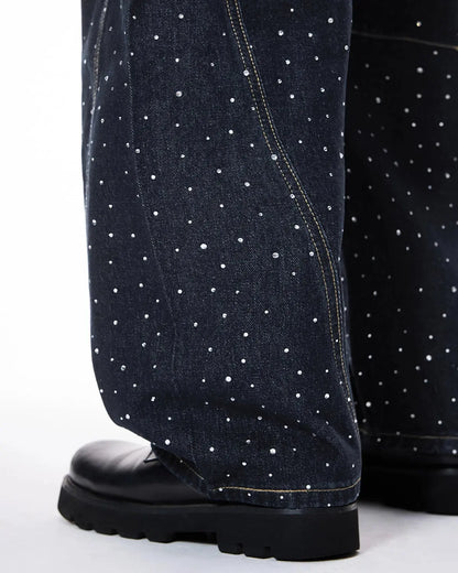 Leopard Patch Rhinestone Barrel Jeans | LCDEGO Streetwear