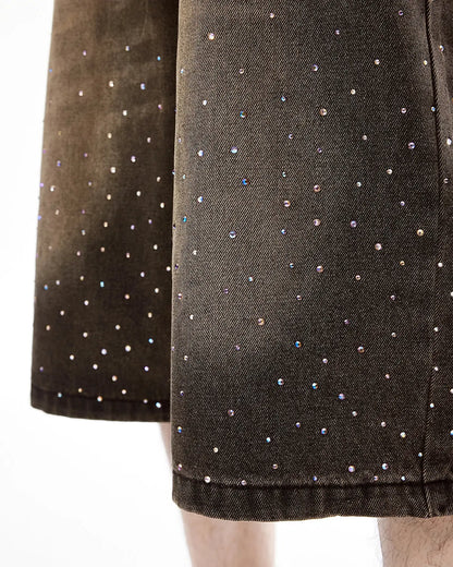 Colorful Rhinestone Washed Jeans Shorts | LCDEGO Streetwear
