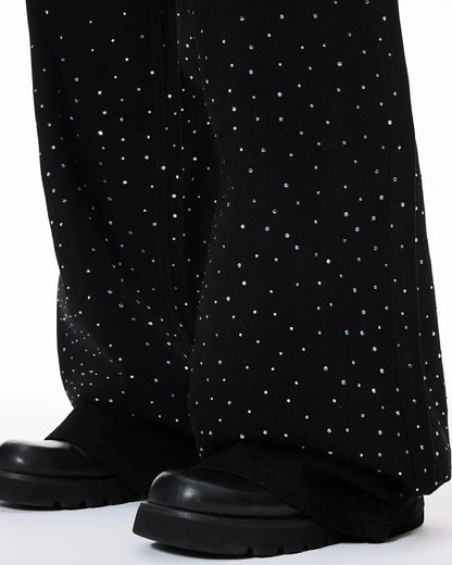 Chill Wide Leg Rhinestone Denim Pants | LCDEGO Streetwear