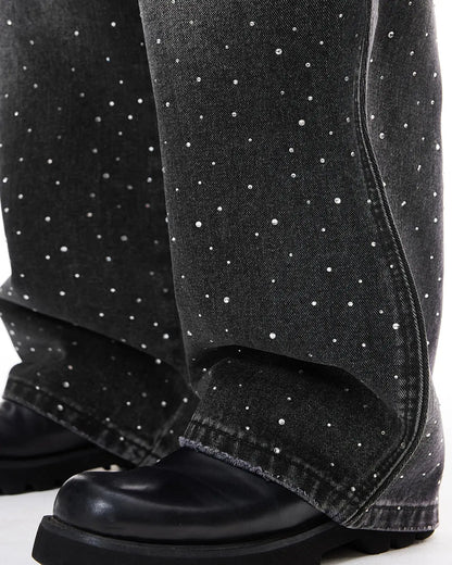 Rhinestone Wavy Baggy Jeans I LCDEGO Streetwear