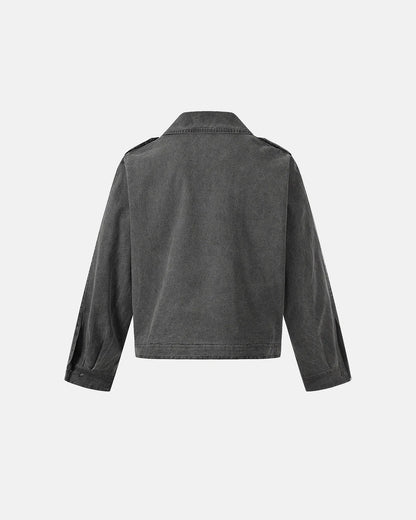 Washed Cross Applique Cargo Jacket | LCDEGO Streetwear