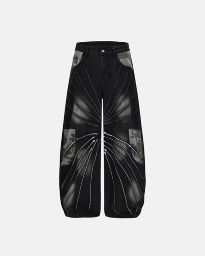 Spray Graphic Camo Barrel Jeans | LCDEGO Streetwear