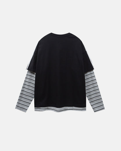 Retro Letter Print Layered Stripe T-Shirt | LCDEGO Streetwear